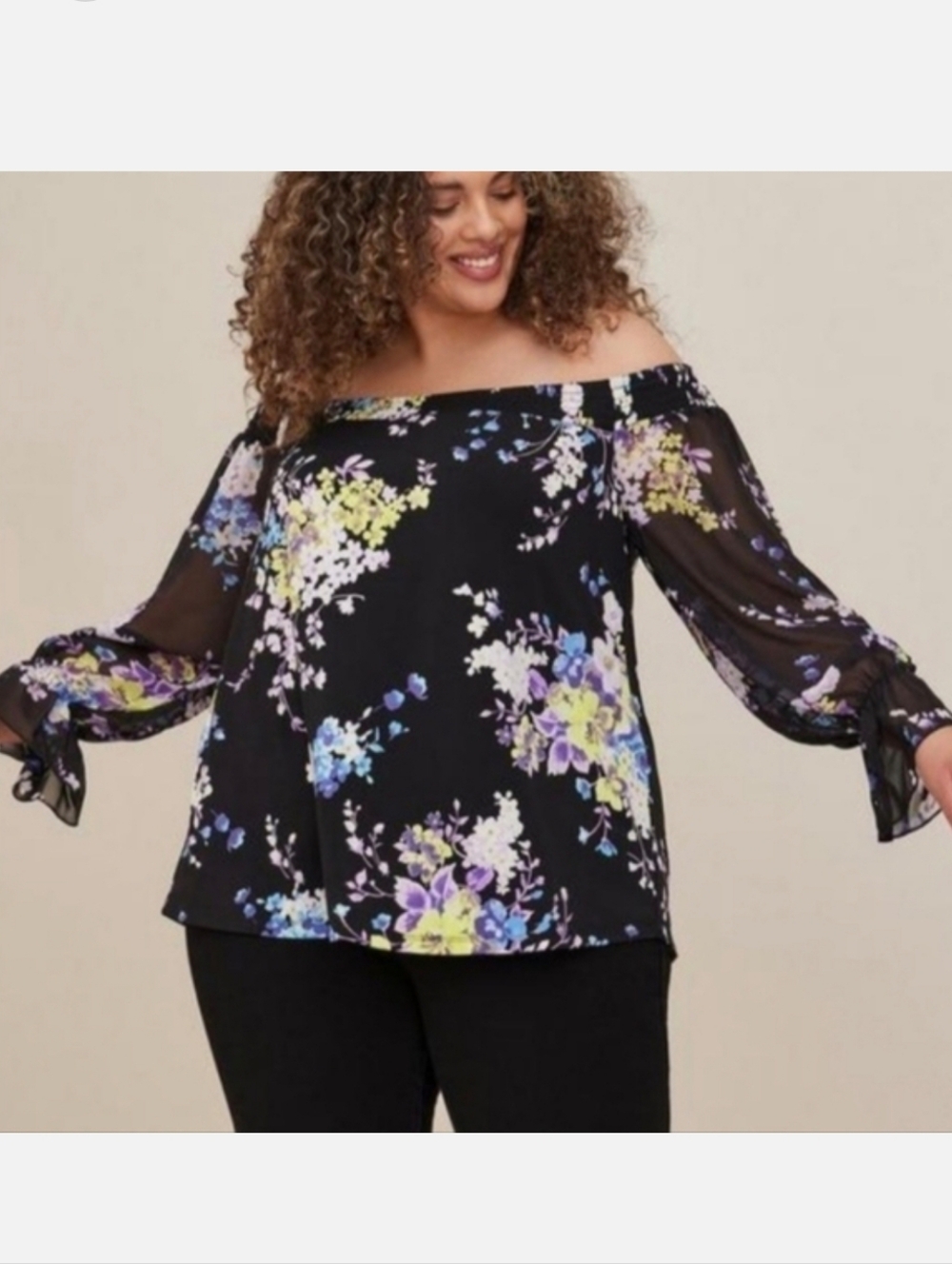 torrid Black Off-Shoulder Floral Blouse